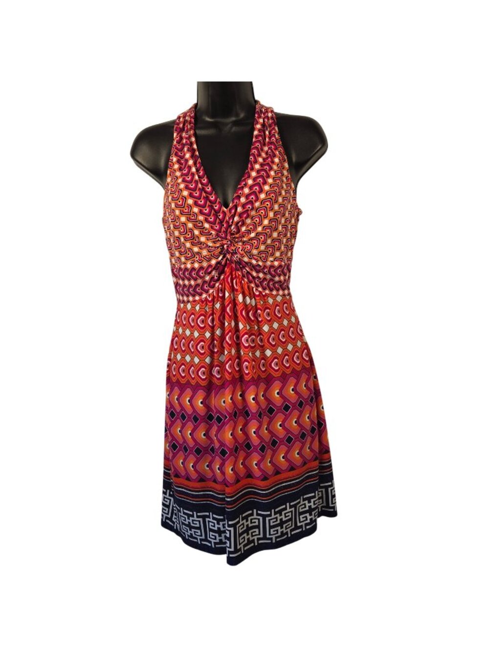 Laundry By Shelli Segal Halter Neck Multicolor Geometric Print Dress Size 2